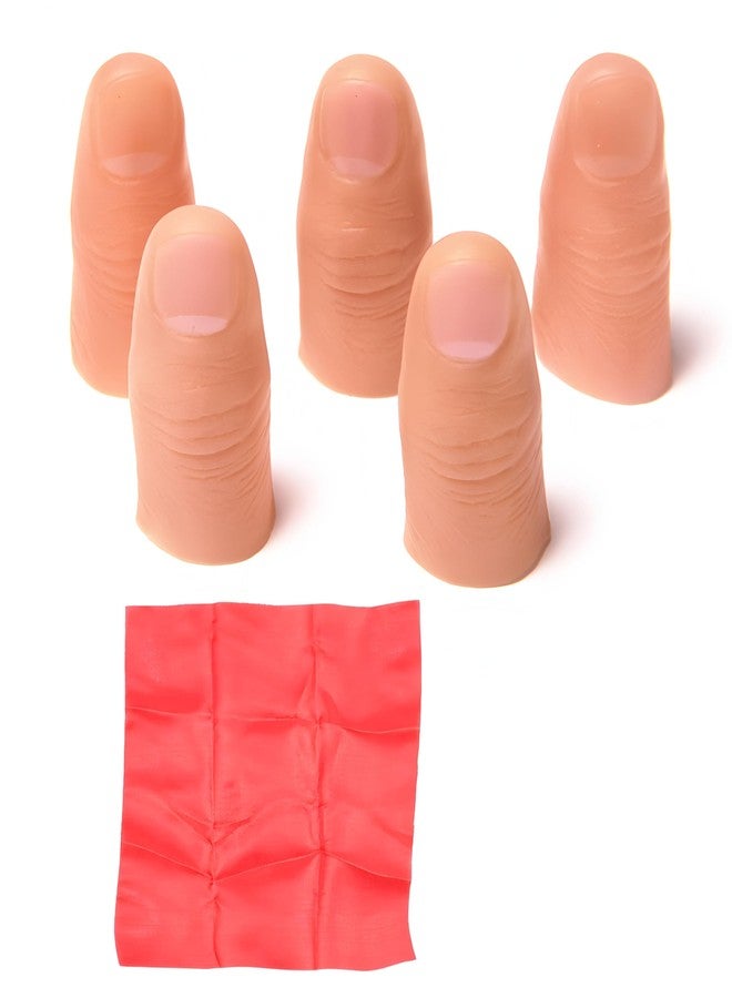MAGIKON 5pcs Magic Thumb Tips - Soft Fake Finger for Close-Up Tricks, Stage Magic Props & Prank Toys with One Red Magic Scarf - Image 1